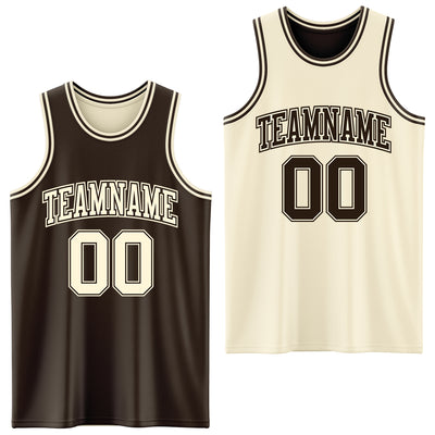 Custom Reversible Brown Cream Double Side Sublimation Basketball Suit Jersey