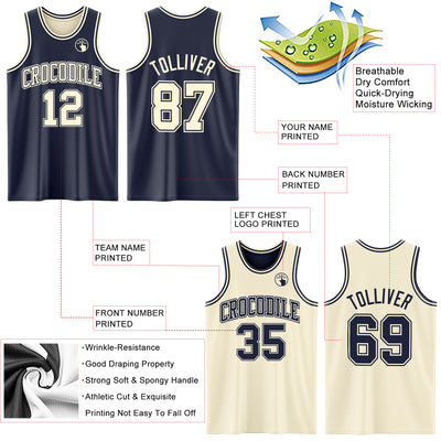 Custom Reversible Navy Cream Double Side Sublimation Basketball Suit Jersey