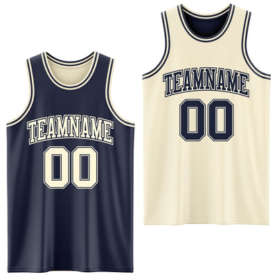 Custom Reversible Navy Cream Double Side Sublimation Basketball Suit Jersey