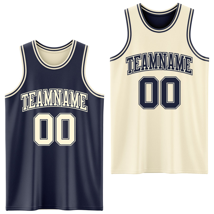 Custom Reversible Navy Cream Double Side Sublimation Basketball Suit Jersey