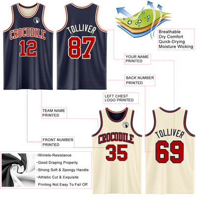 Custom Reversible Navy Red-Cream Double Side Sublimation Basketball Suit Jersey