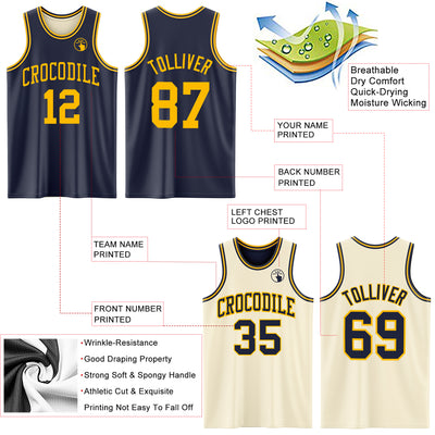 Custom Reversible Navy Gold Double Side Sublimation Basketball Suit Jersey