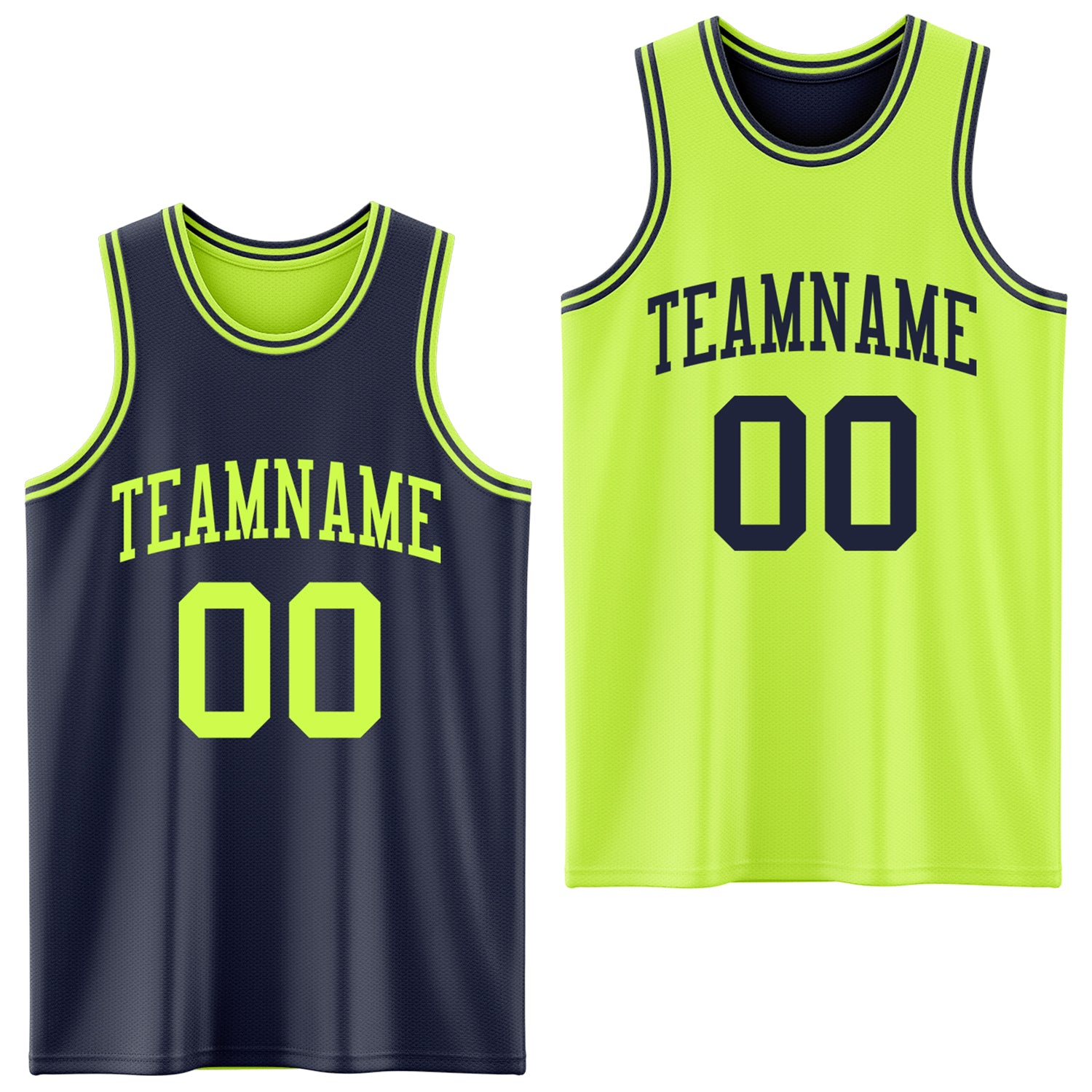 Custom Reversible Navy Neon Green Double Side Sublimation Basketball Suit Jersey