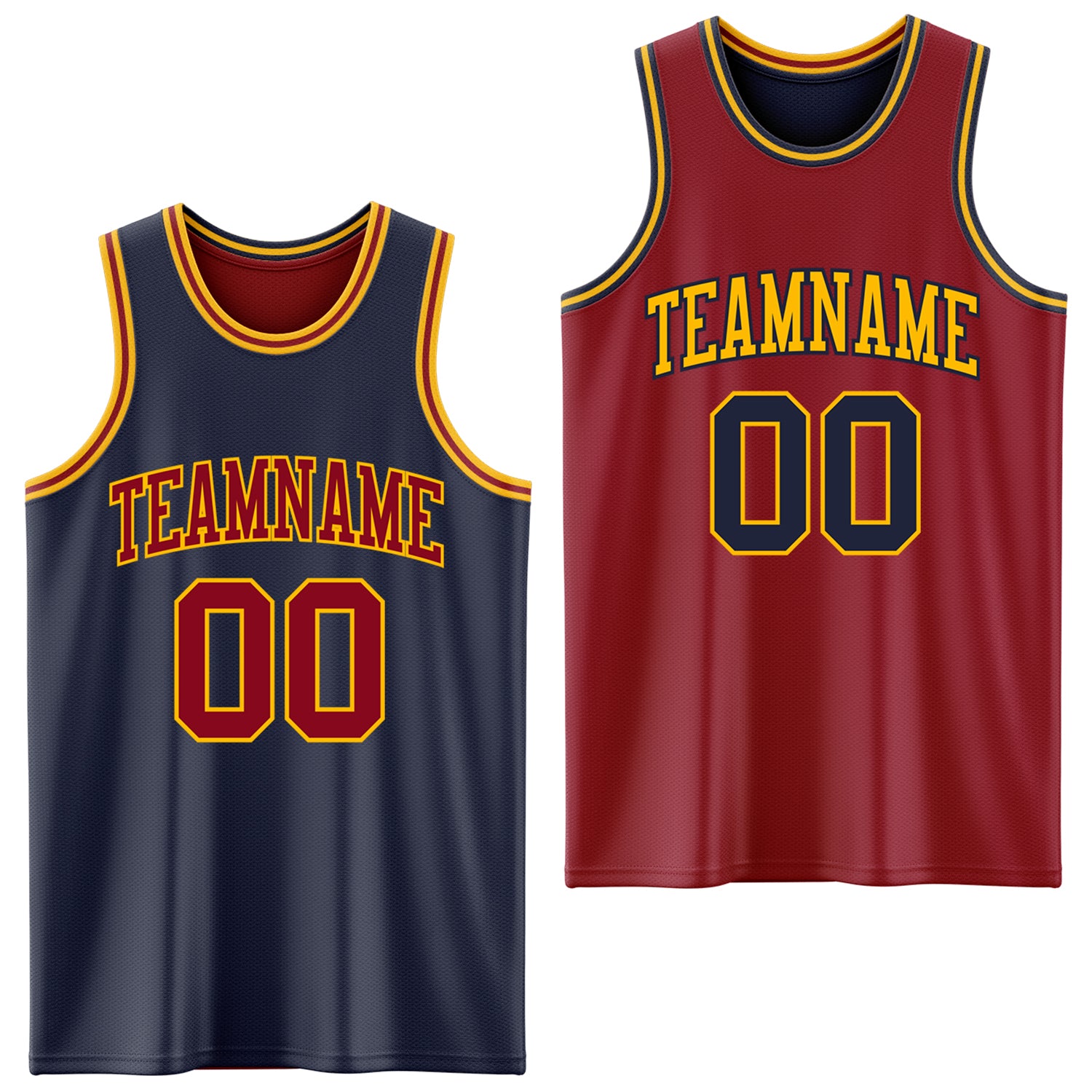 Custom Reversible Navy Maroon-Gold Double Side Sublimation Basketball Suit Jersey