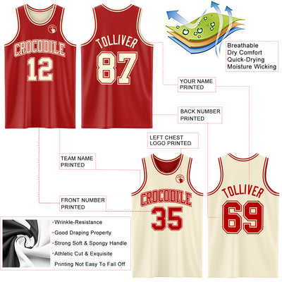Custom Reversible Red Cream Double Side Sublimation Basketball Suit Jersey