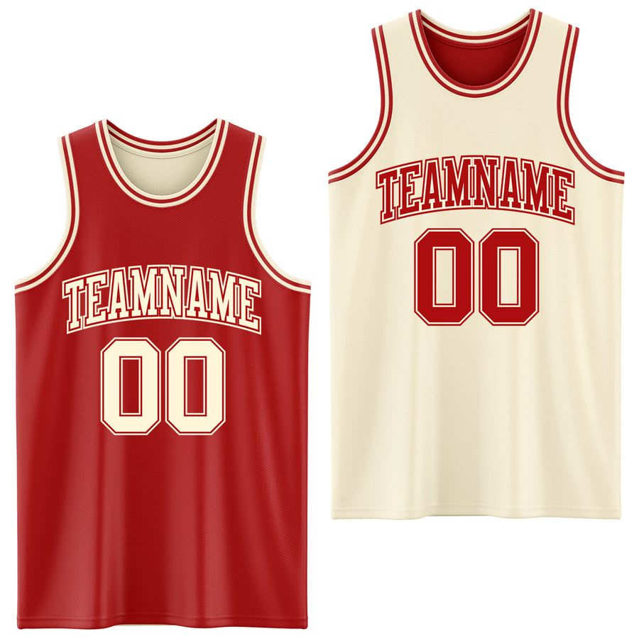 Custom Reversible Red Cream Double Side Sublimation Basketball Suit Jersey