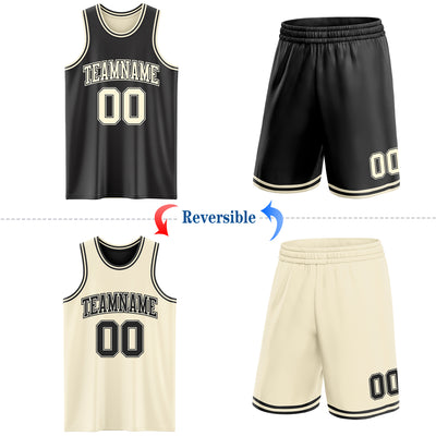 Custom Reversible Black Cream Double Side Sublimation Basketball Suit Jersey