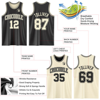 Custom Reversible Black Cream Double Side Sublimation Basketball Suit Jersey