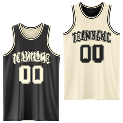 Custom Reversible Black Cream Double Side Sublimation Basketball Suit Jersey