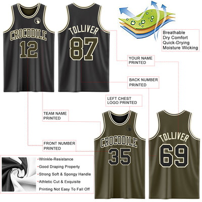 Custom Reversible Black Olive-Cream Double Side Sublimation Basketball Suit Jersey