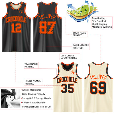 Custom Reversible Black Orange Double Side Sublimation Basketball Suit Jersey