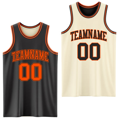 Custom Reversible Black Orange Double Side Sublimation Basketball Suit Jersey