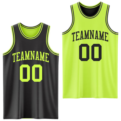 Custom Reversible Black Neon Green Double Side Sublimation Basketball Suit Jersey