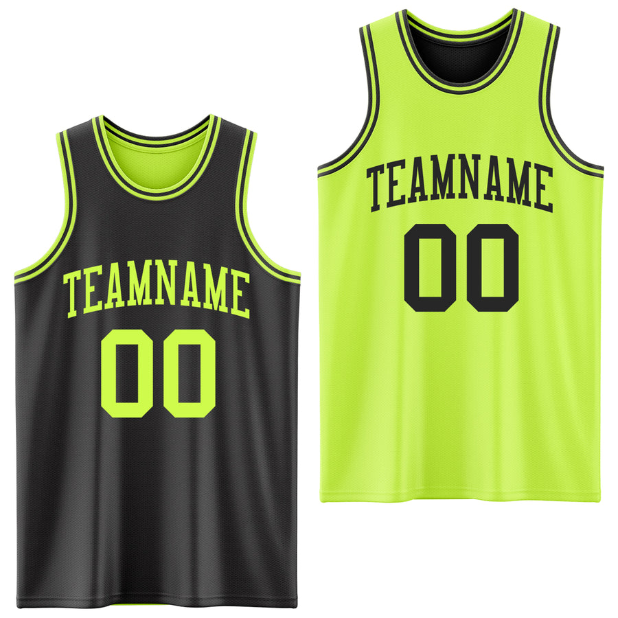 Custom Reversible Black Neon Green Double Side Sublimation Basketball Suit Jersey