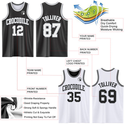 Custom Reversible Black White-Gray Double Side Sublimation Basketball Suit Jersey