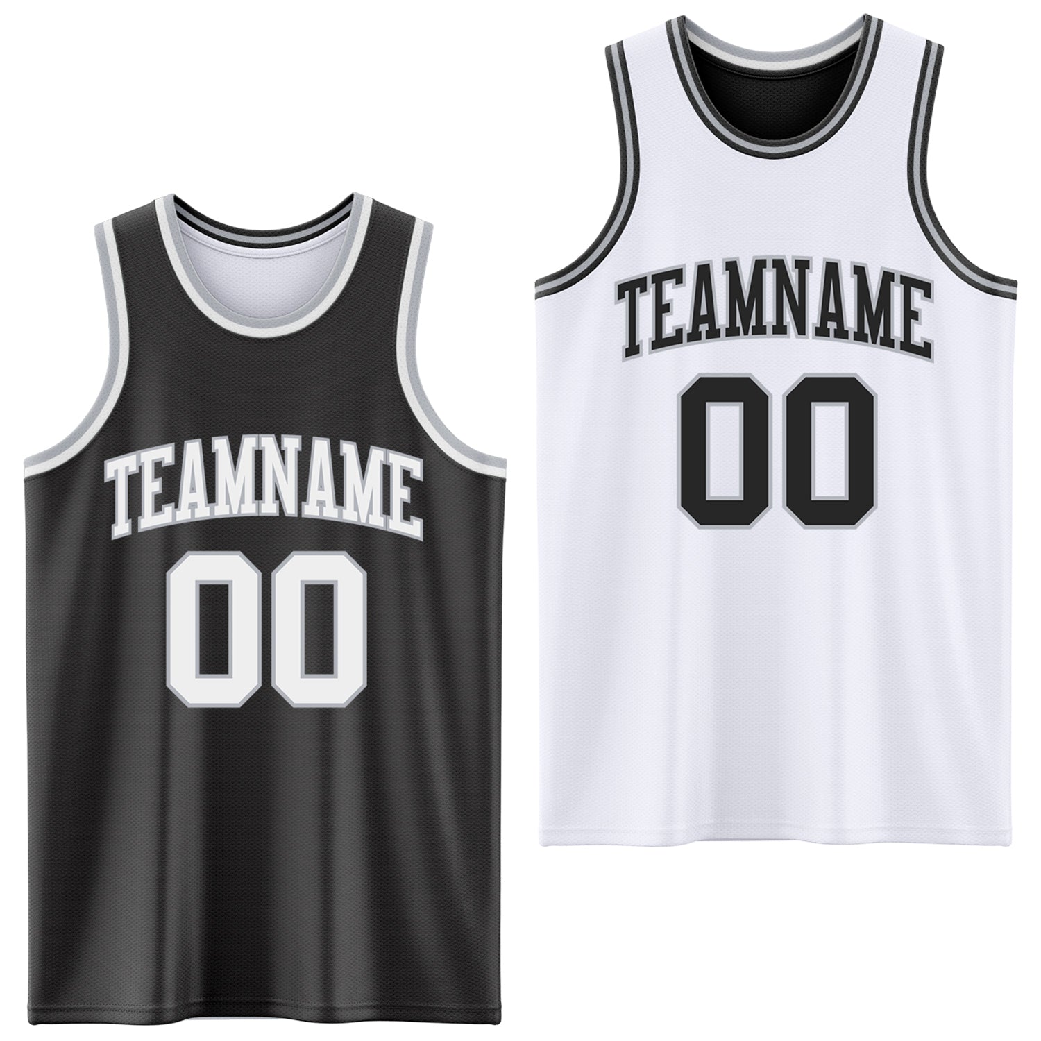 Custom Reversible Black White-Gray Double Side Sublimation Basketball Suit Jersey