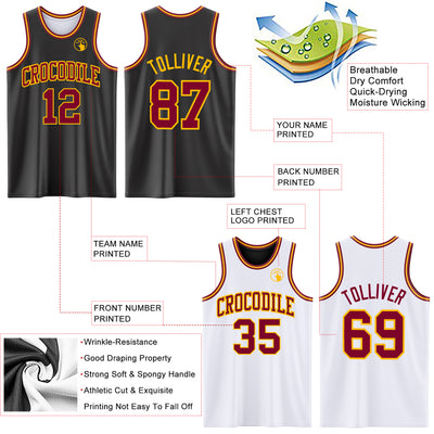 Custom Reversible Black Maroon-Gold Double Side Sublimation Basketball Suit Jersey