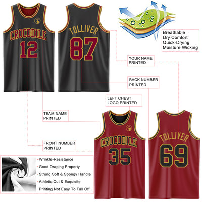 Custom Reversible Black Maroon-Old Gold Double Side Sublimation Basketball Suit Jersey