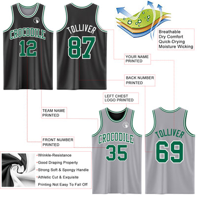 Custom Reversible Black Kelly Green-White Double Side Sublimation Basketball Suit Jersey