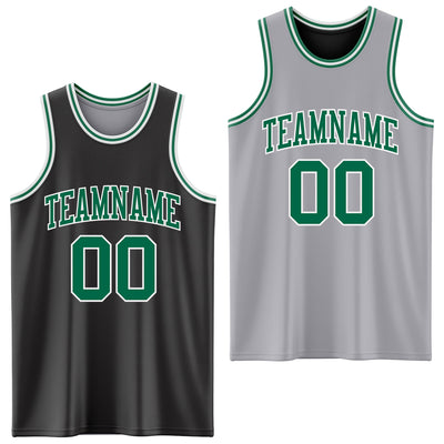 Custom Reversible Black Kelly Green-White Double Side Sublimation Basketball Suit Jersey
