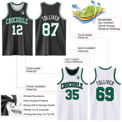 Custom Reversible Black White-Kelly Green Double Side Sublimation Basketball Suit Jersey
