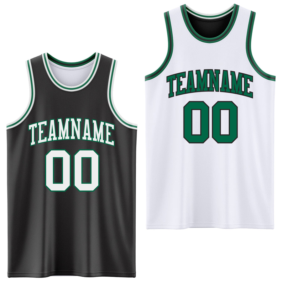 Custom Reversible Black White-Kelly Green Double Side Sublimation Basketball Suit Jersey
