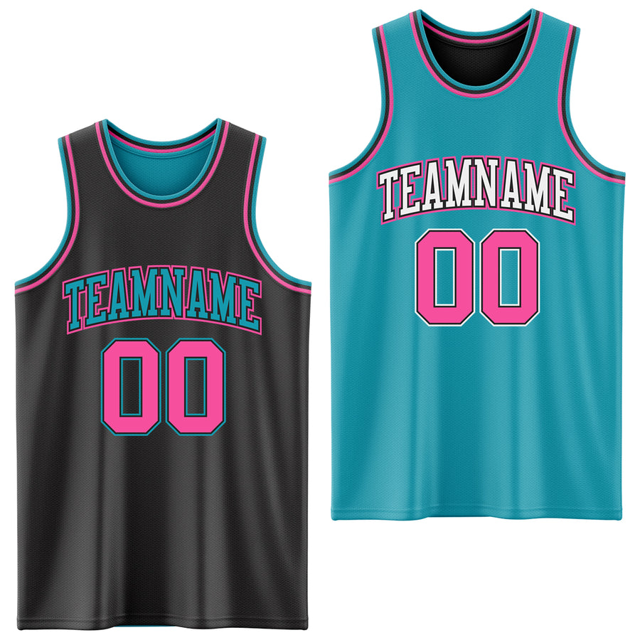 Custom Reversible Black Pink-Teal Double Side Sublimation Basketball Suit Jersey