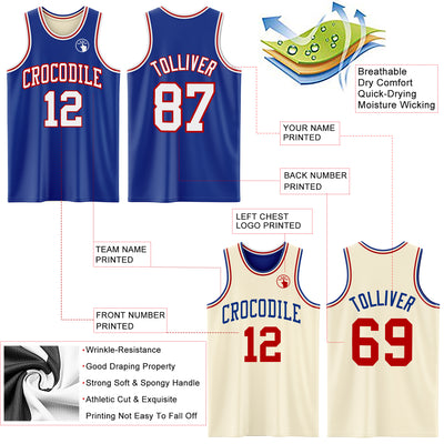 Custom Reversible Royal White-Red Double Side Sublimation Basketball Suit Jersey
