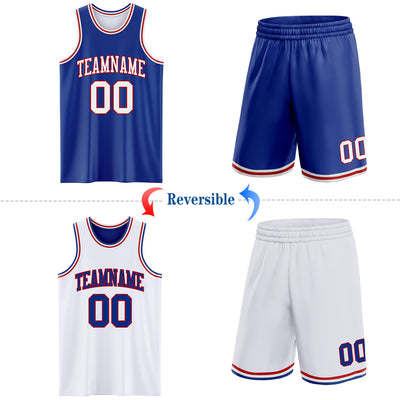 Custom Reversible Royal White-Red Double Side Sublimation Basketball Suit Jersey