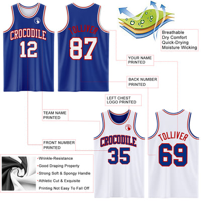 Custom Reversible Royal White-Red Double Side Sublimation Basketball Suit Jersey