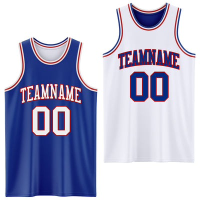 Custom Reversible Royal White-Red Double Side Sublimation Basketball Suit Jersey