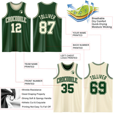Custom Reversible Green Cream Double Side Sublimation Basketball Suit Jersey