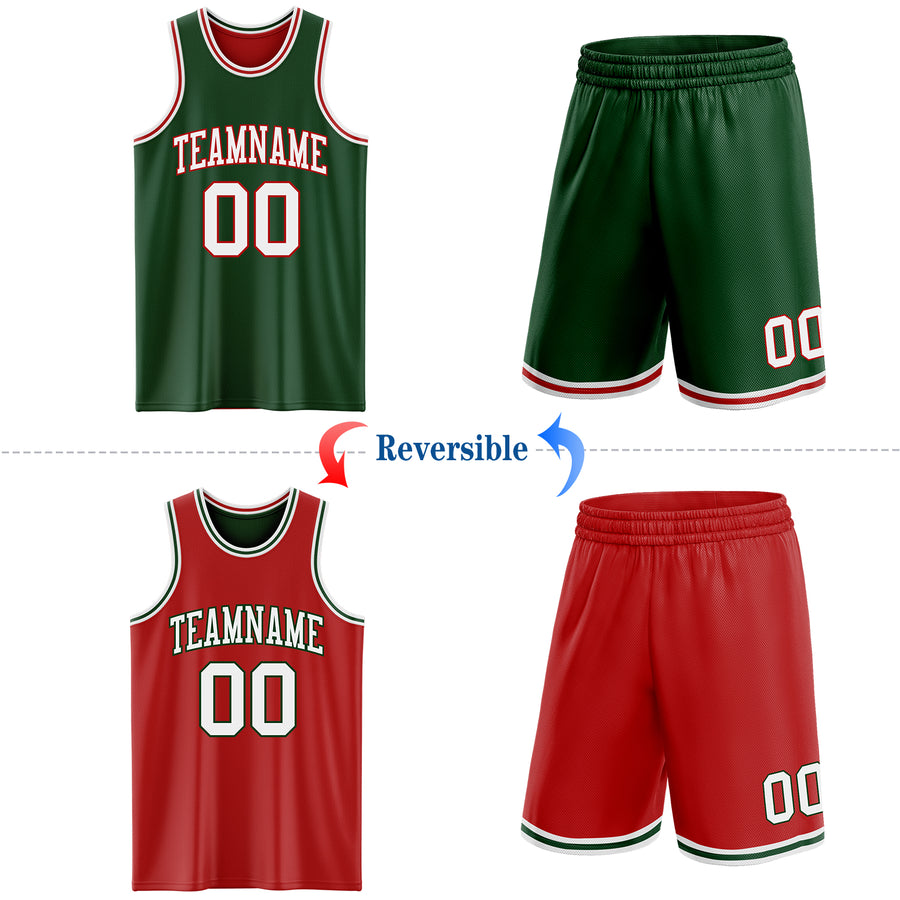 Custom Reversible Green White-Red Double Side Sublimation Basketball Suit Jersey
