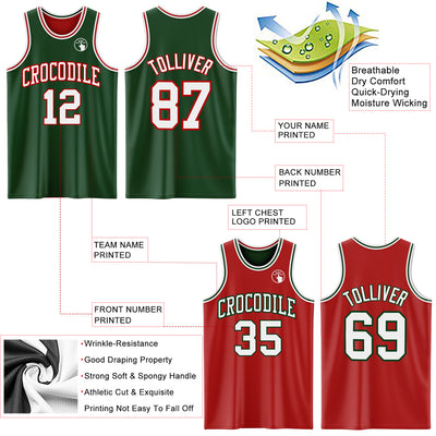 Custom Reversible Green White-Red Double Side Sublimation Basketball Suit Jersey