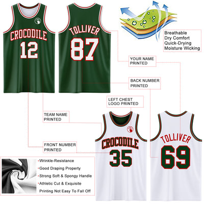 Custom Reversible Green White-Red Double Side Sublimation Basketball Suit Jersey