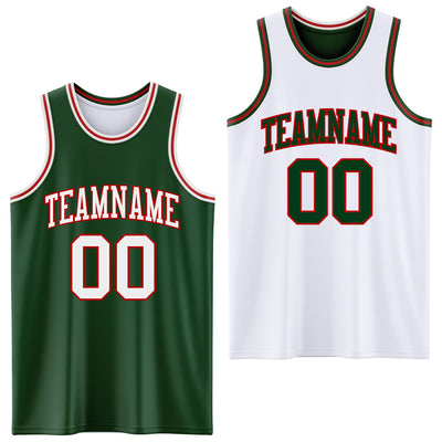 Custom Reversible Green White-Red Double Side Sublimation Basketball Suit Jersey