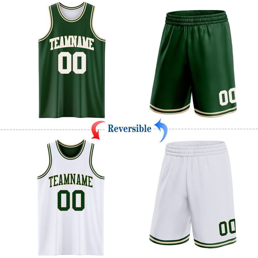 Custom Reversible Green White-Cream Double Side Sublimation Basketball Suit Jersey