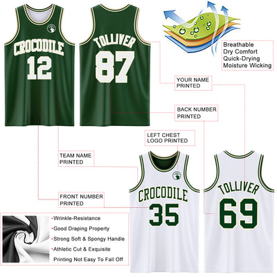 Custom Reversible Green White-Cream Double Side Sublimation Basketball Suit Jersey