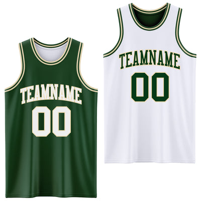 Custom Reversible Green White-Cream Double Side Sublimation Basketball Suit Jersey