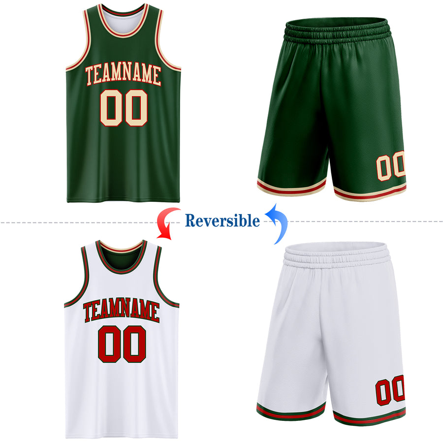 Custom Reversible Green Cream-Red Double Side Sublimation Basketball Suit Jersey