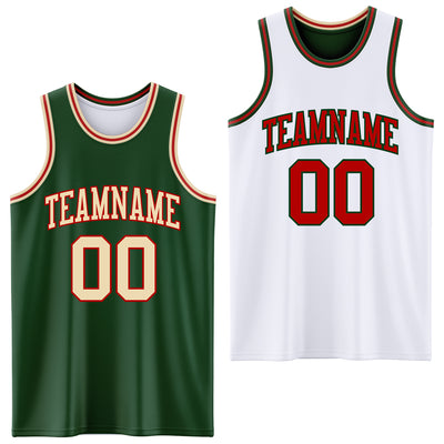 Custom Reversible Green Cream-Red Double Side Sublimation Basketball Suit Jersey