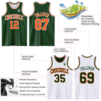 Custom Reversible Green Orange-White Double Side Sublimation Basketball Suit Jersey
