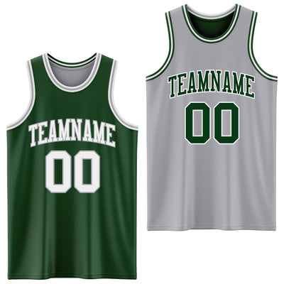 Custom Reversible Green White-Gray Double Side Sublimation Basketball Suit Jersey