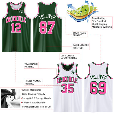 Custom Reversible Green Pink-White Double Side Sublimation Basketball Suit Jersey
