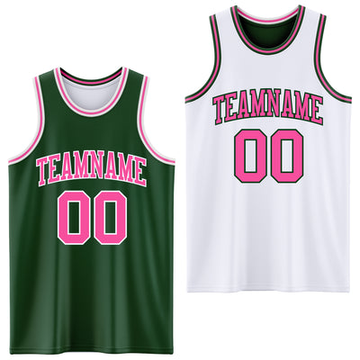 Custom Reversible Green Pink-White Double Side Sublimation Basketball Suit Jersey