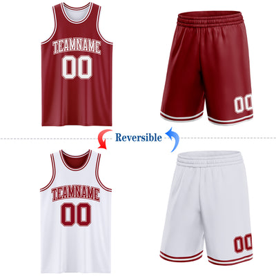 Custom Reversible Maroon White Double Side Sublimation Basketball Suit Jersey