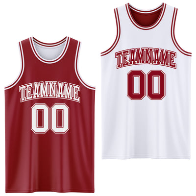 Custom Reversible Maroon White Double Side Sublimation Basketball Suit Jersey