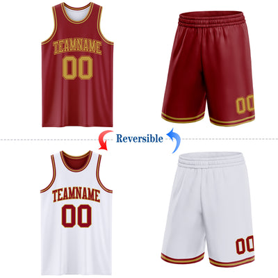 Custom Reversible Maroon Old Gold Double Side Sublimation Basketball Suit Jersey