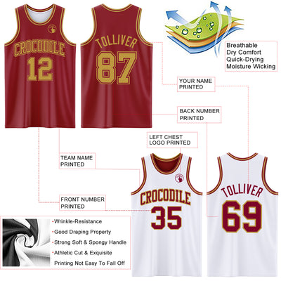 Custom Reversible Maroon Old Gold Double Side Sublimation Basketball Suit Jersey