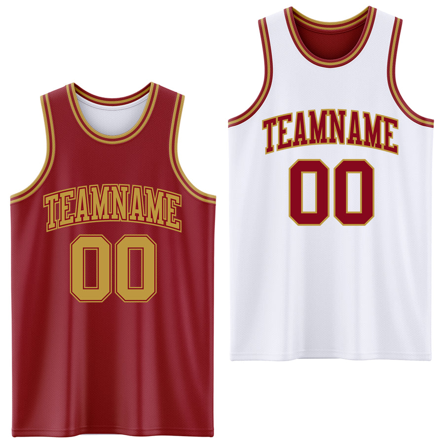 Custom Reversible Maroon Old Gold Double Side Sublimation Basketball Suit Jersey